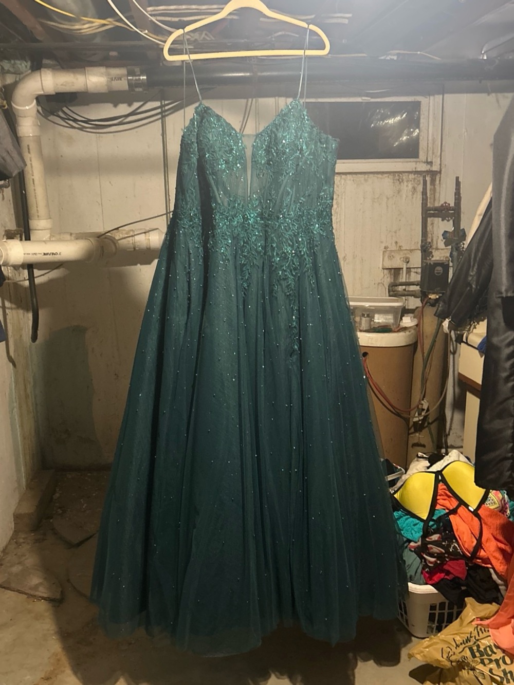 Emerald Beaded Tulle A-Line Evening Dress